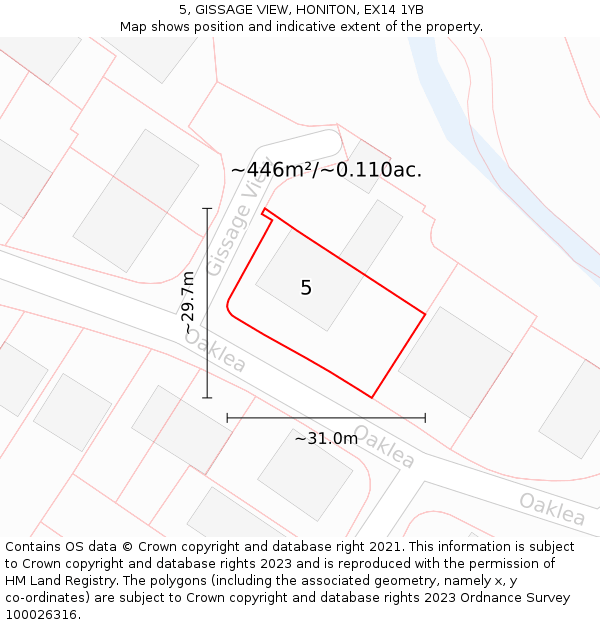 5, GISSAGE VIEW, HONITON, EX14 1YB: Plot and title map