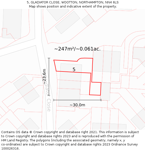 5, GLADIATOR CLOSE, WOOTTON, NORTHAMPTON, NN4 6LS: Plot and title map