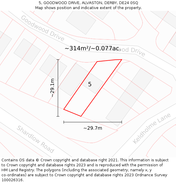 5, GOODWOOD DRIVE, ALVASTON, DERBY, DE24 0SQ: Plot and title map