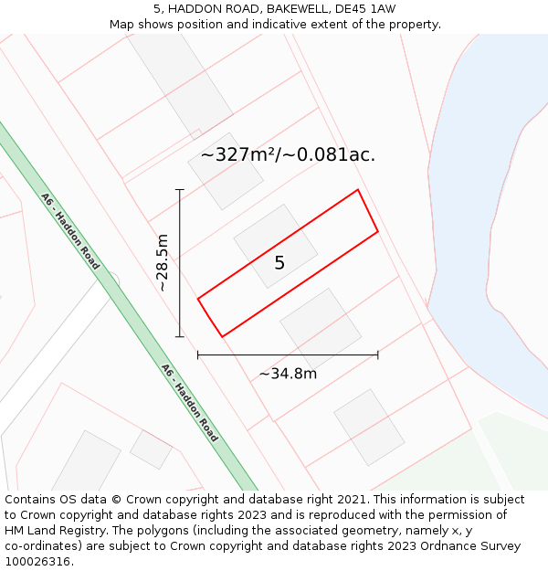 5, HADDON ROAD, BAKEWELL, DE45 1AW: Plot and title map