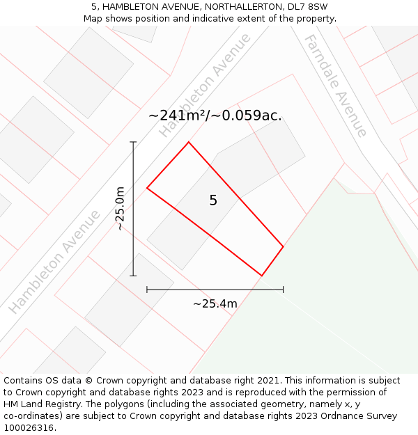 5, HAMBLETON AVENUE, NORTHALLERTON, DL7 8SW: Plot and title map