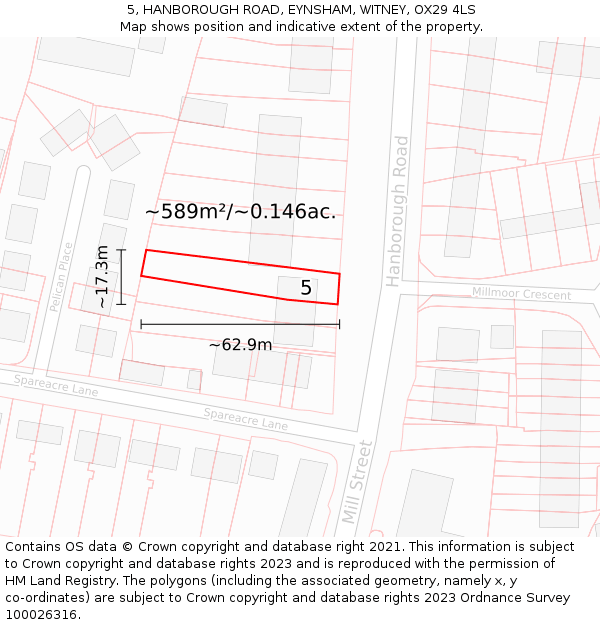 5, HANBOROUGH ROAD, EYNSHAM, WITNEY, OX29 4LS: Plot and title map