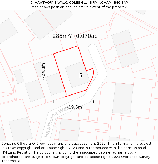 5, HAWTHORNE WALK, COLESHILL, BIRMINGHAM, B46 1AP: Plot and title map