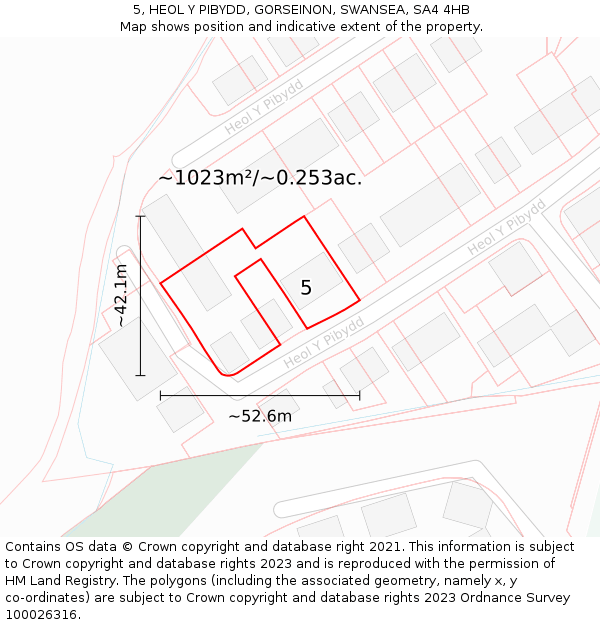 5, HEOL Y PIBYDD, GORSEINON, SWANSEA, SA4 4HB: Plot and title map