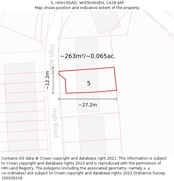 5, HIGH ROAD, WHITEHAVEN, CA28 9AF: Plot and title map