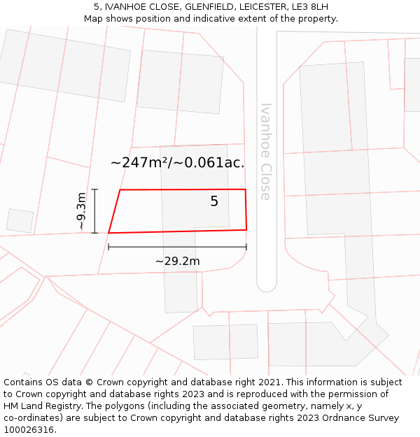 5, IVANHOE CLOSE, GLENFIELD, LEICESTER, LE3 8LH: Plot and title map