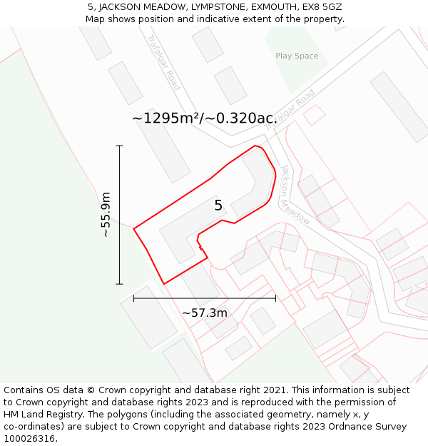 5, JACKSON MEADOW, LYMPSTONE, EXMOUTH, EX8 5GZ: Plot and title map
