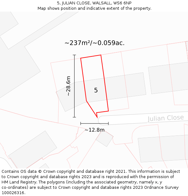 5, JULIAN CLOSE, WALSALL, WS6 6NP: Plot and title map