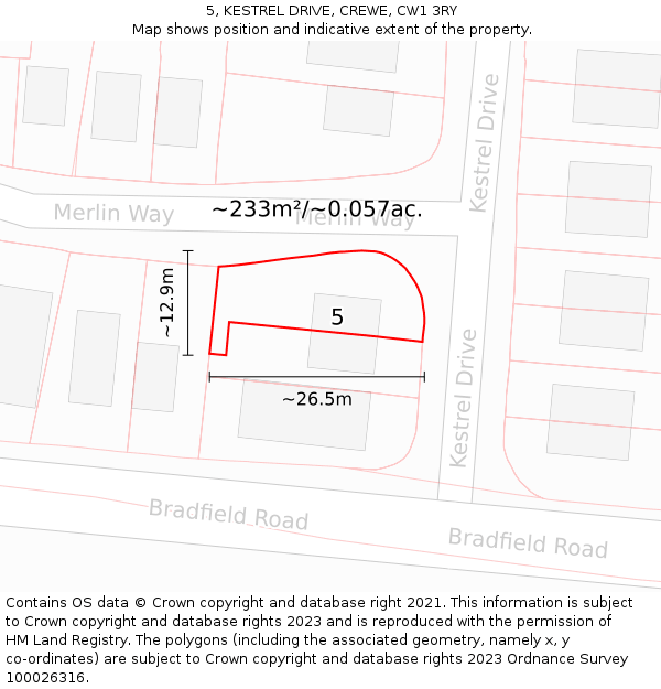 5, KESTREL DRIVE, CREWE, CW1 3RY: Plot and title map