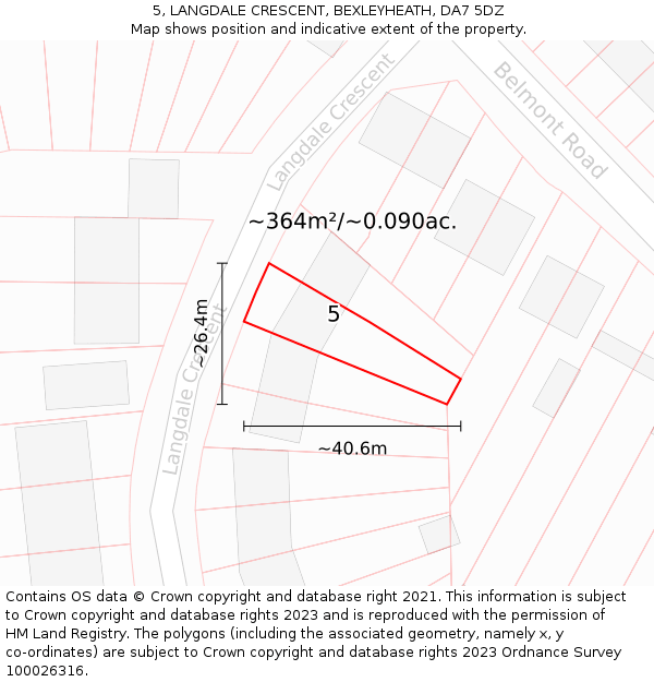 5, LANGDALE CRESCENT, BEXLEYHEATH, DA7 5DZ: Plot and title map