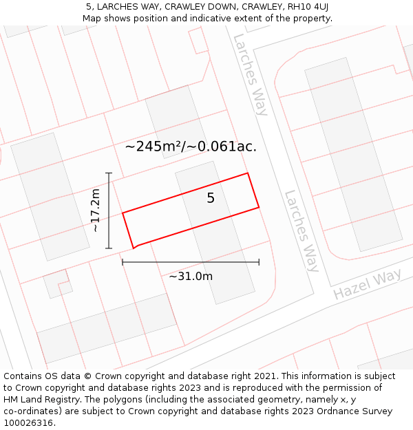 5, LARCHES WAY, CRAWLEY DOWN, CRAWLEY, RH10 4UJ: Plot and title map
