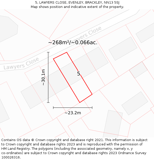 5, LAWYERS CLOSE, EVENLEY, BRACKLEY, NN13 5SJ: Plot and title map