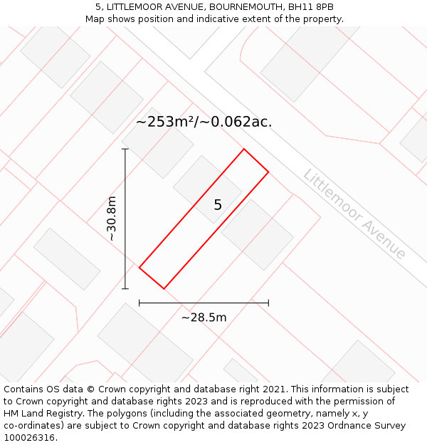 5, LITTLEMOOR AVENUE, BOURNEMOUTH, BH11 8PB: Plot and title map