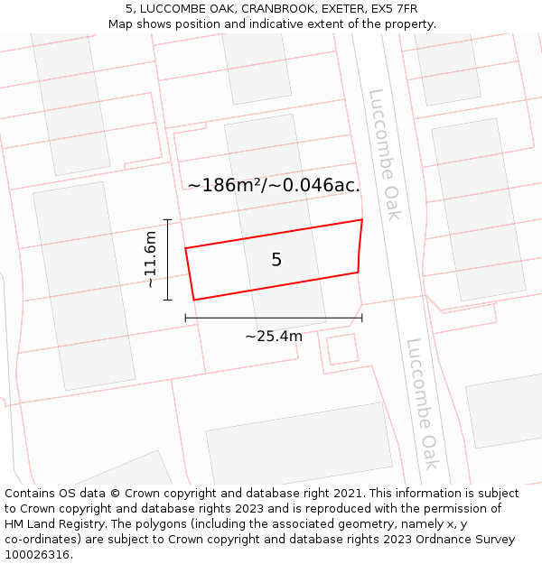 5, LUCCOMBE OAK, CRANBROOK, EXETER, EX5 7FR: Plot and title map
