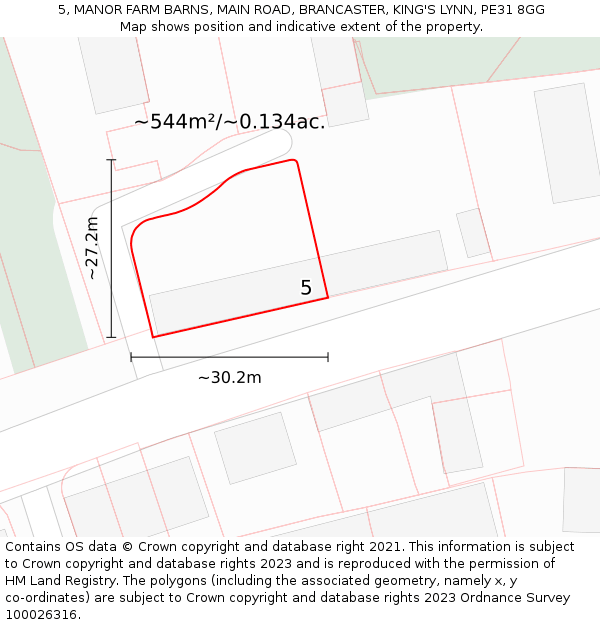 5, MANOR FARM BARNS, MAIN ROAD, BRANCASTER, KING'S LYNN, PE31 8GG: Plot and title map