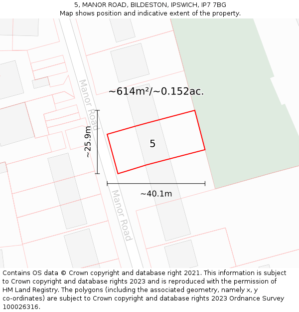5, MANOR ROAD, BILDESTON, IPSWICH, IP7 7BG: Plot and title map
