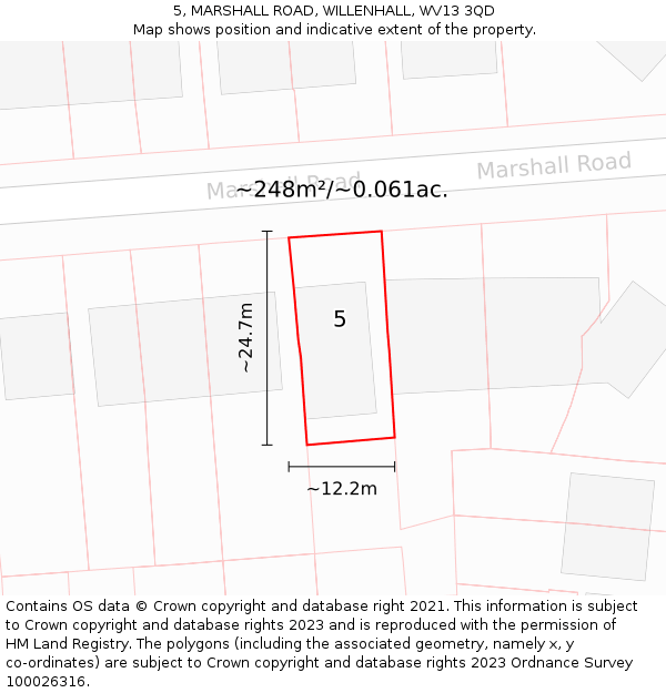 5, MARSHALL ROAD, WILLENHALL, WV13 3QD: Plot and title map