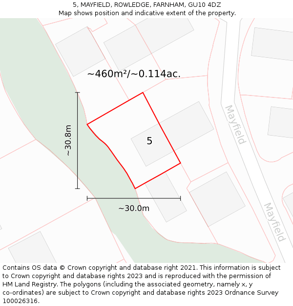 5, MAYFIELD, ROWLEDGE, FARNHAM, GU10 4DZ: Plot and title map