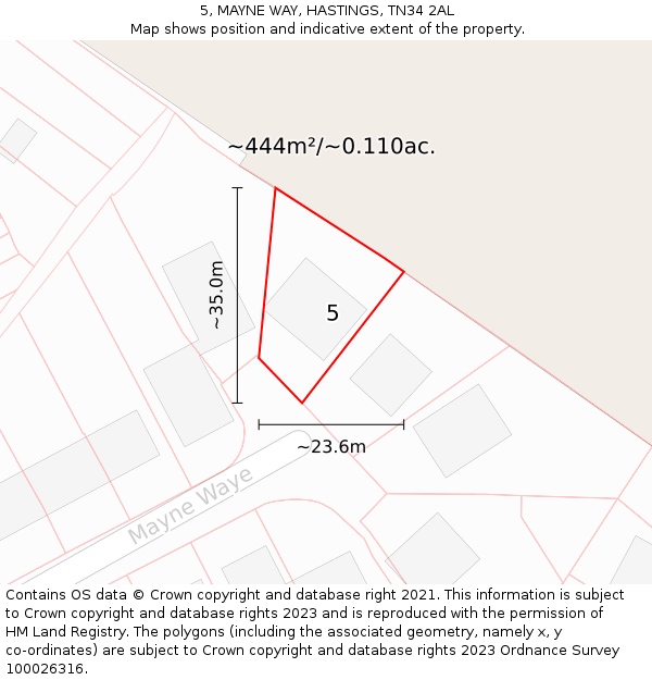 5, MAYNE WAY, HASTINGS, TN34 2AL: Plot and title map