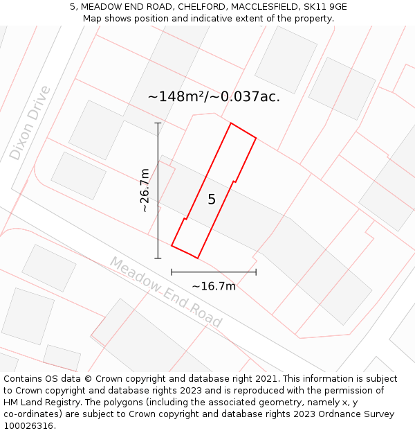 5, MEADOW END ROAD, CHELFORD, MACCLESFIELD, SK11 9GE: Plot and title map