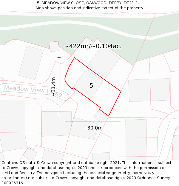 5, MEADOW VIEW CLOSE, OAKWOOD, DERBY, DE21 2UL: Plot and title map