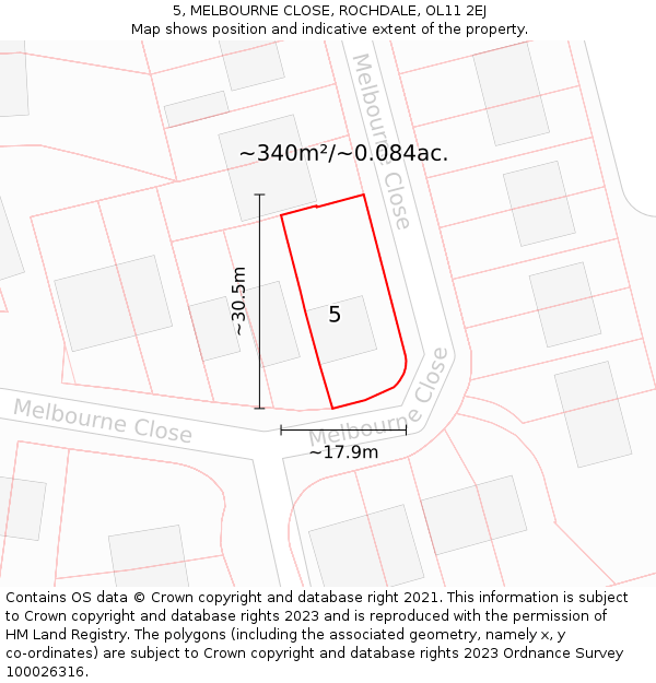 5, MELBOURNE CLOSE, ROCHDALE, OL11 2EJ: Plot and title map