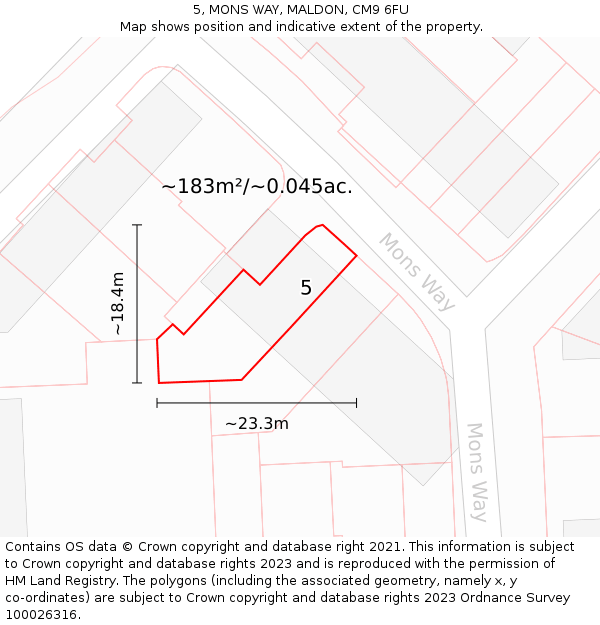 5, MONS WAY, MALDON, CM9 6FU: Plot and title map
