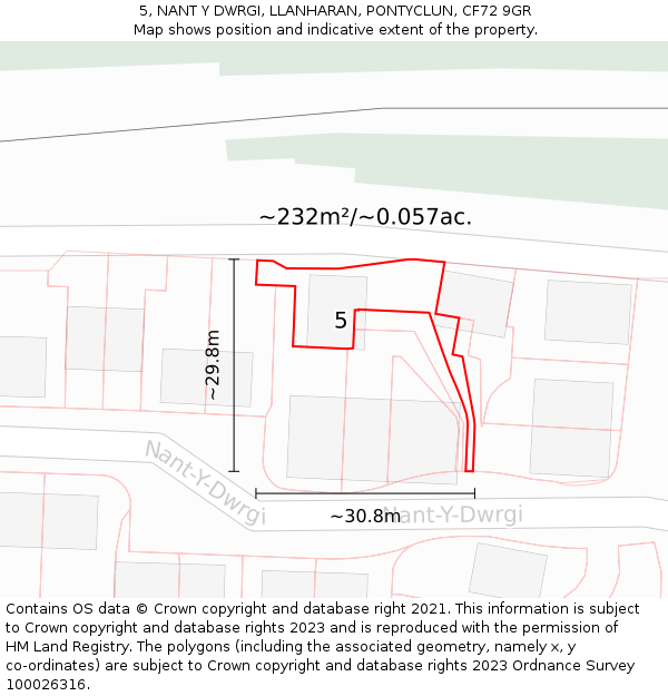 5, NANT Y DWRGI, LLANHARAN, PONTYCLUN, CF72 9GR: Plot and title map
