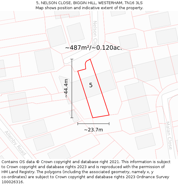 5, NELSON CLOSE, BIGGIN HILL, WESTERHAM, TN16 3LS: Plot and title map