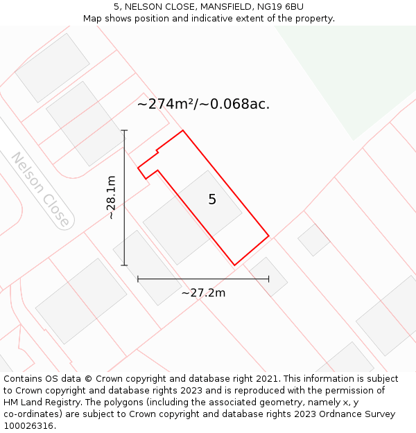 5, NELSON CLOSE, MANSFIELD, NG19 6BU: Plot and title map