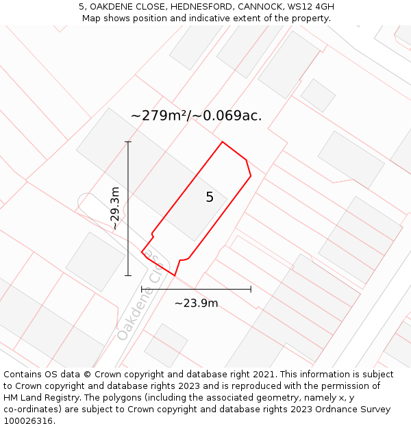 5, OAKDENE CLOSE, HEDNESFORD, CANNOCK, WS12 4GH: Plot and title map