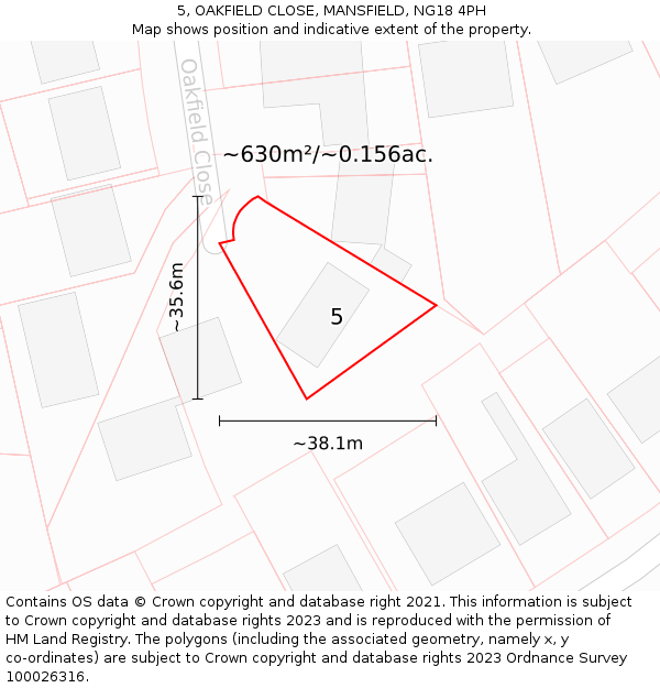 5, OAKFIELD CLOSE, MANSFIELD, NG18 4PH: Plot and title map
