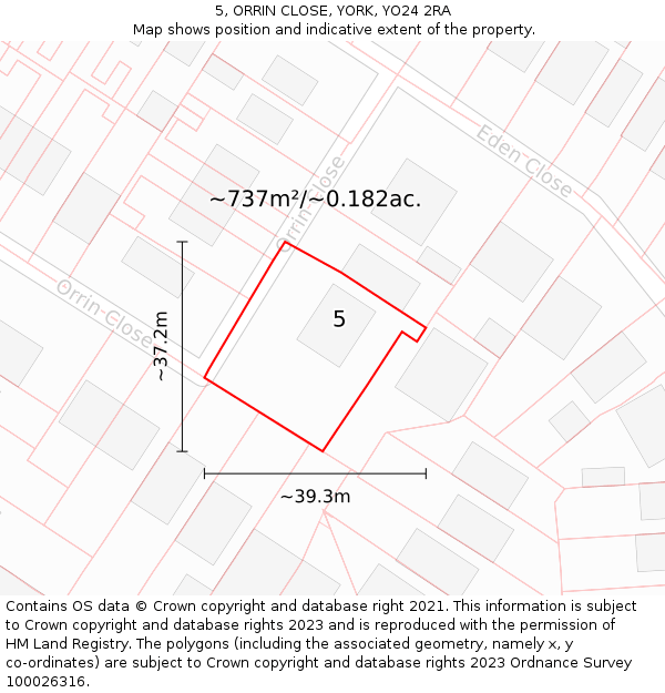 5, ORRIN CLOSE, YORK, YO24 2RA: Plot and title map