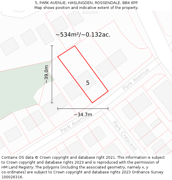 5, PARK AVENUE, HASLINGDEN, ROSSENDALE, BB4 6PP: Plot and title map