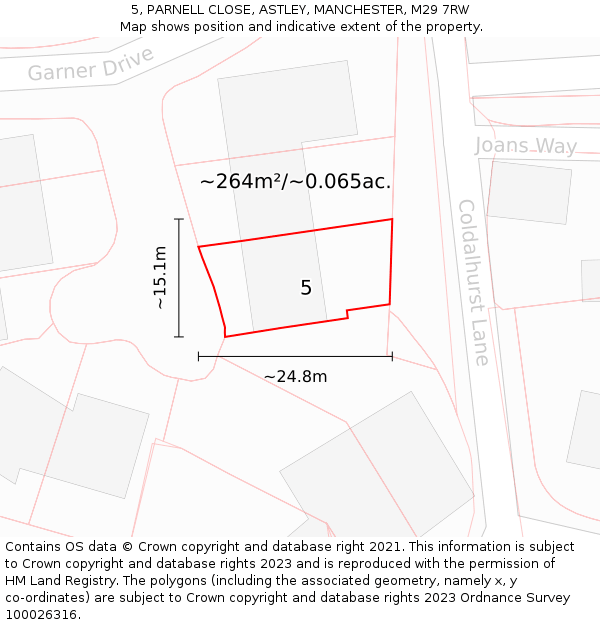 5, PARNELL CLOSE, ASTLEY, MANCHESTER, M29 7RW: Plot and title map