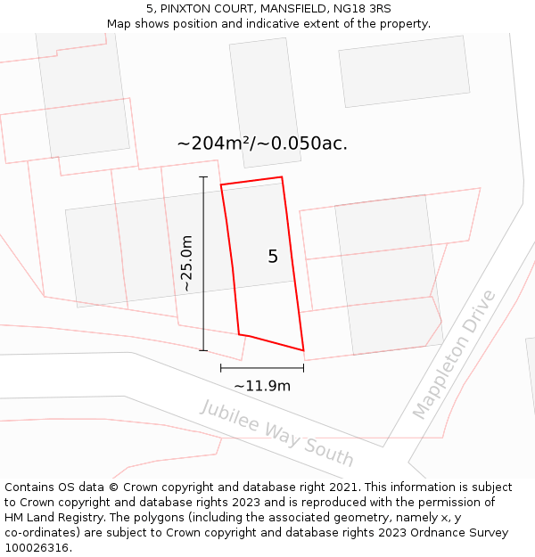 5, PINXTON COURT, MANSFIELD, NG18 3RS: Plot and title map