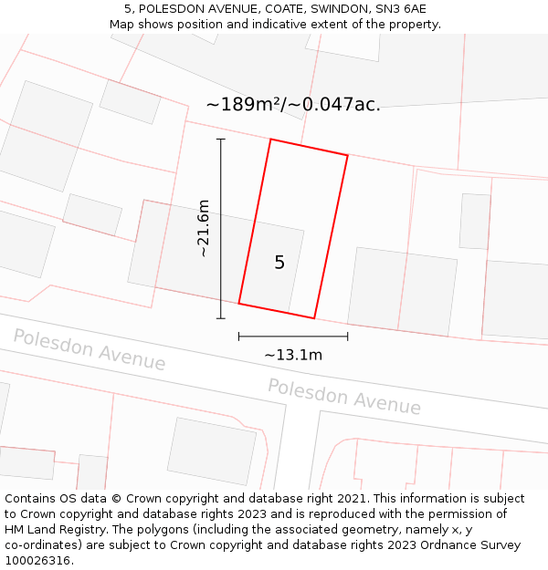 5, POLESDON AVENUE, COATE, SWINDON, SN3 6AE: Plot and title map