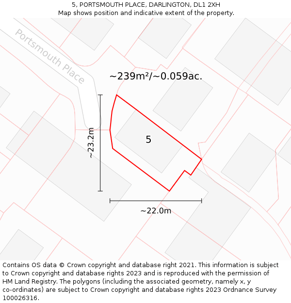 5, PORTSMOUTH PLACE, DARLINGTON, DL1 2XH: Plot and title map
