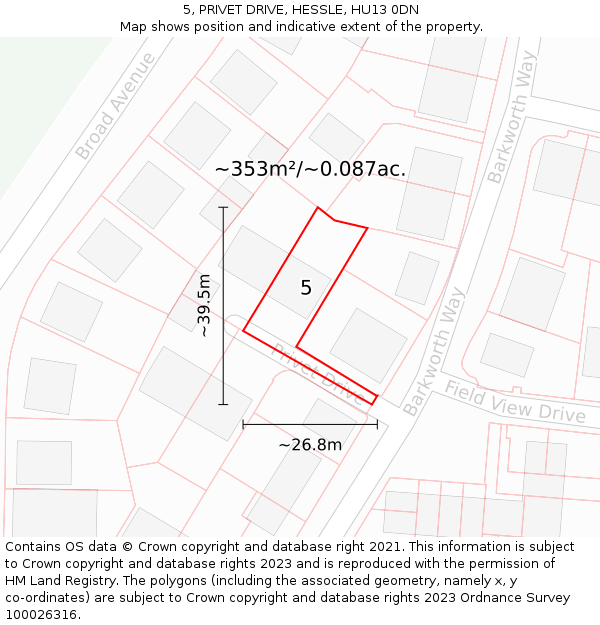 5, PRIVET DRIVE, HESSLE, HU13 0DN: Plot and title map