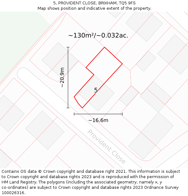 5, PROVIDENT CLOSE, BRIXHAM, TQ5 9FS: Plot and title map