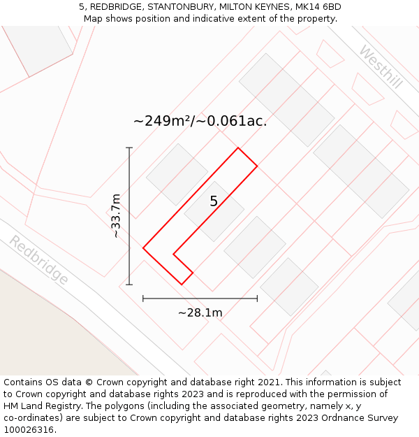 5, REDBRIDGE, STANTONBURY, MILTON KEYNES, MK14 6BD: Plot and title map