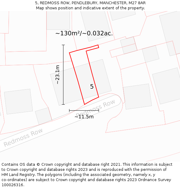 5, REDMOSS ROW, PENDLEBURY, MANCHESTER, M27 8AR: Plot and title map