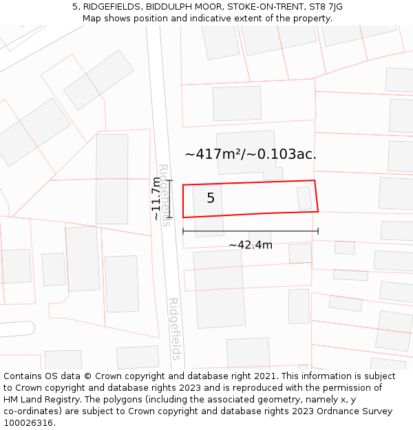 5, RIDGEFIELDS, BIDDULPH MOOR, STOKE-ON-TRENT, ST8 7JG: Plot and title map