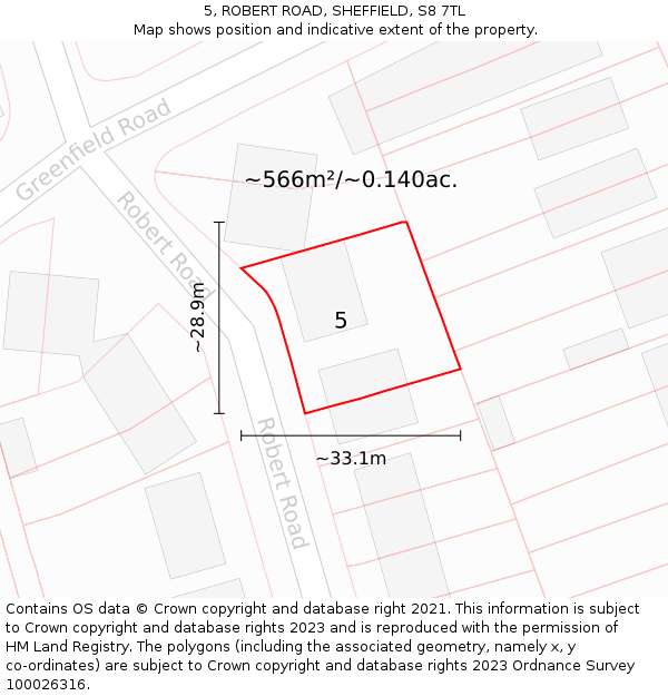 5, ROBERT ROAD, SHEFFIELD, S8 7TL: Plot and title map