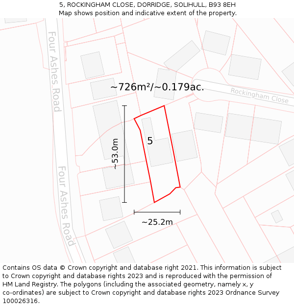 5, ROCKINGHAM CLOSE, DORRIDGE, SOLIHULL, B93 8EH: Plot and title map