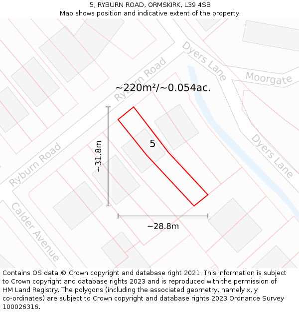 5, RYBURN ROAD, ORMSKIRK, L39 4SB: Plot and title map