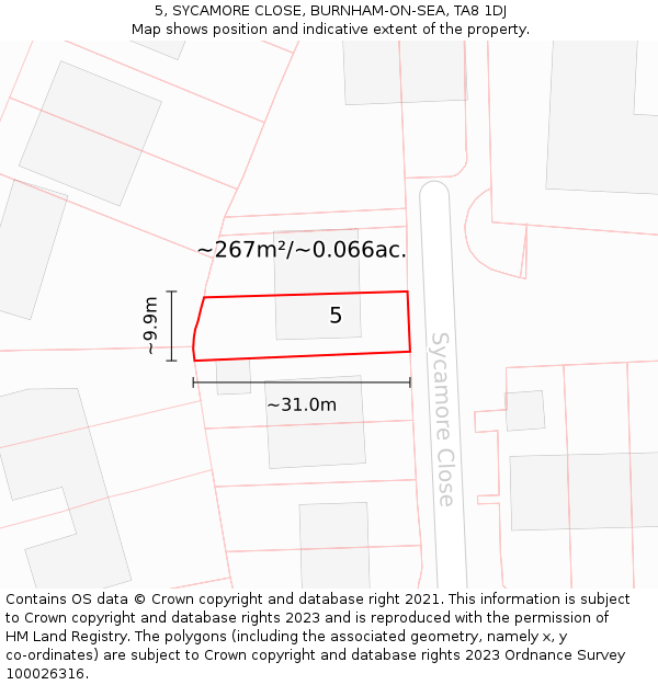 5, SYCAMORE CLOSE, BURNHAM-ON-SEA, TA8 1DJ: Plot and title map
