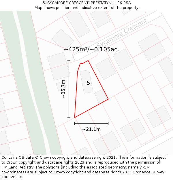 5, SYCAMORE CRESCENT, PRESTATYN, LL19 9SA: Plot and title map