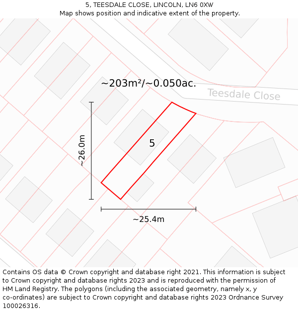5, TEESDALE CLOSE, LINCOLN, LN6 0XW: Plot and title map
