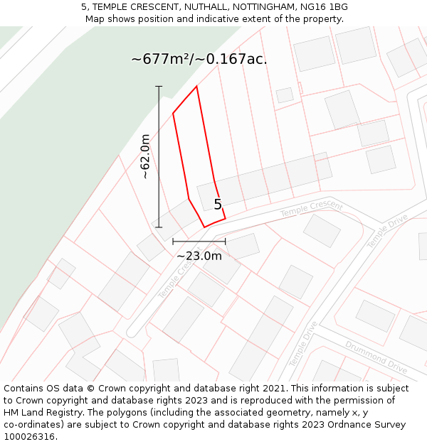 5, TEMPLE CRESCENT, NUTHALL, NOTTINGHAM, NG16 1BG: Plot and title map